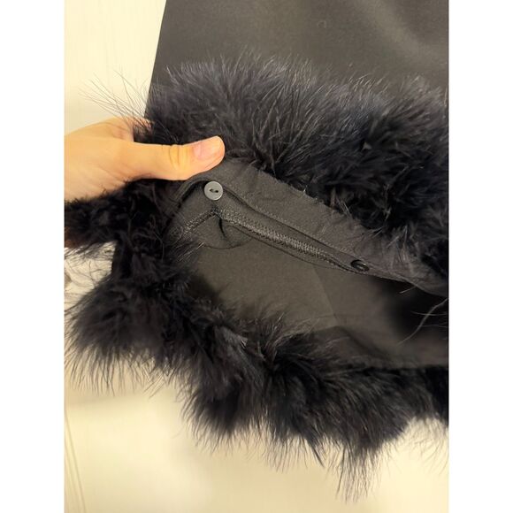 Express High Waisted Black Mini Skirt with Removable Feather Trim Hem - Picture 5 of 6